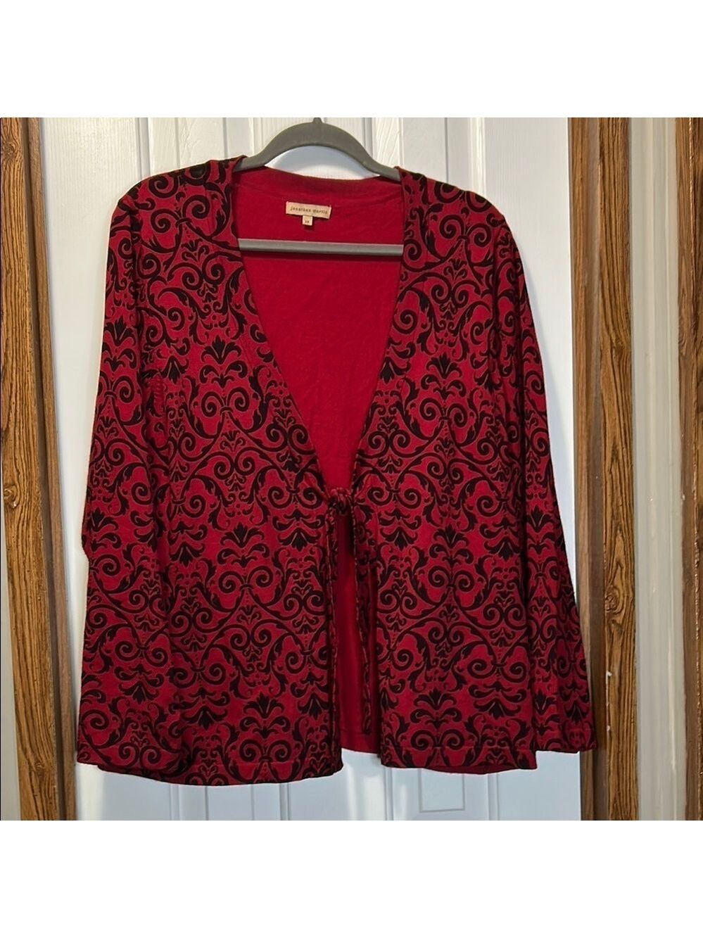 Jonathan Martin Elegant Red and Black Knit Cardigan EUC